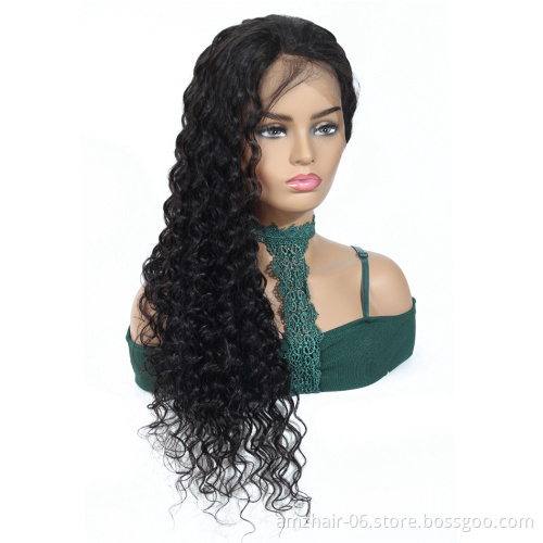 Hot Selling Mink Virgin Peruvian Young Woman Human Hair Wigs Swiss 13X4 Deep Wave Lace Front Human Hair Wig For Black Women